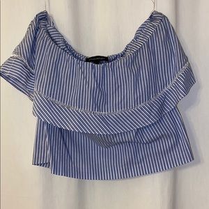 Blue and white striped strapless top
